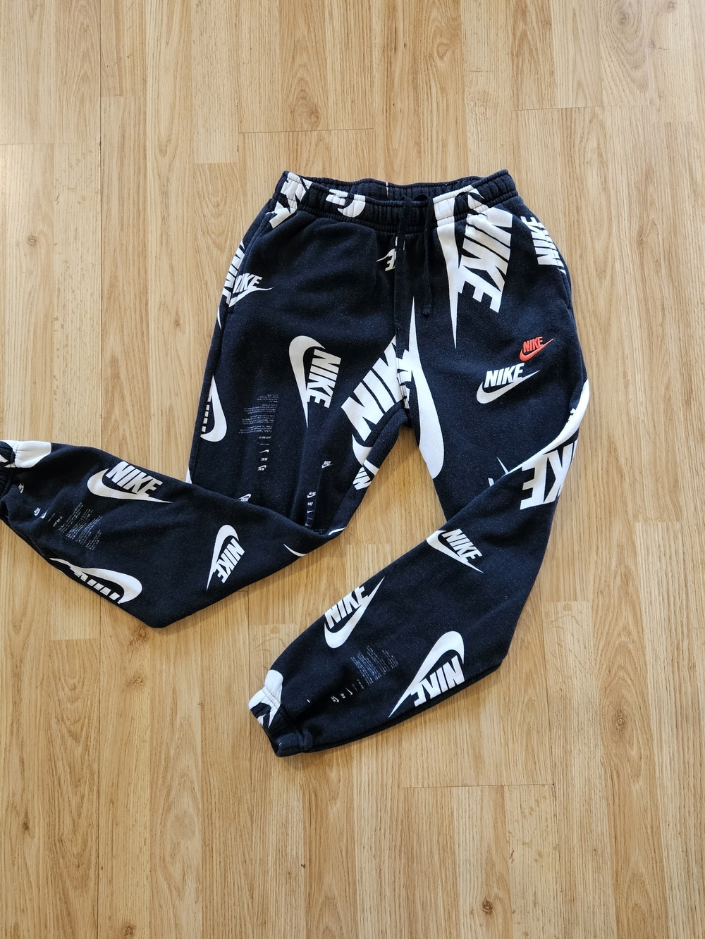 Nike Black All Over Logo-Print Sweatpants Size Small W/ Red Embroidered Swish